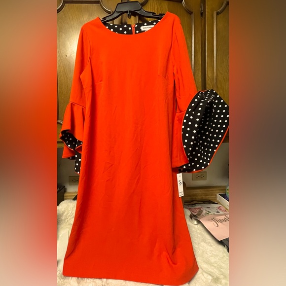 Shelby & Palmer Dresses & Skirts - Dramatic Cascade Bell Polka Dot Sleeves Sheath Dress